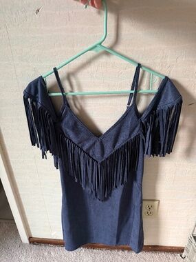 Blue suede fringe western dress